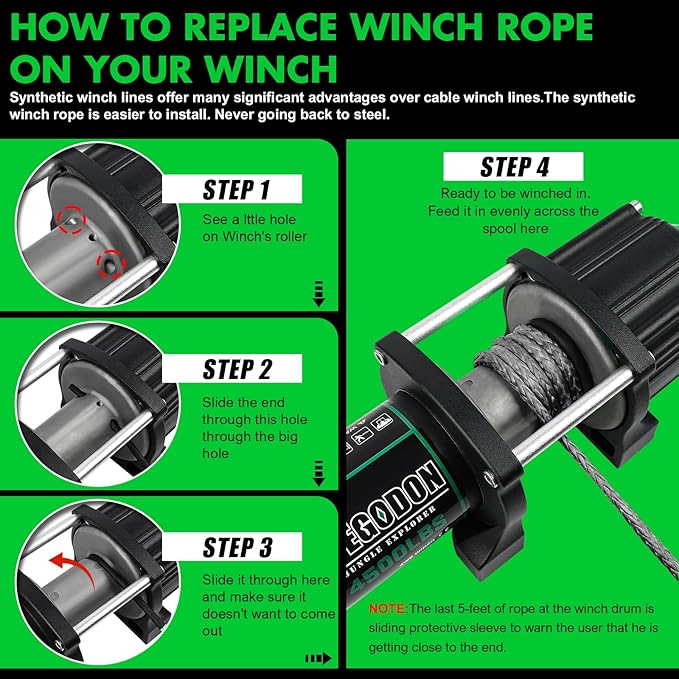 Synthetic Winch Rope, 1/4'' x 50ft 10,000LBS Synthetic Winch Line 1/4 Winch Cable Replacement Synthetic Rope with Forged Winch Hook and Rubber Stopper for 4WD Off Road Vehicle ATV UTV (Gray)