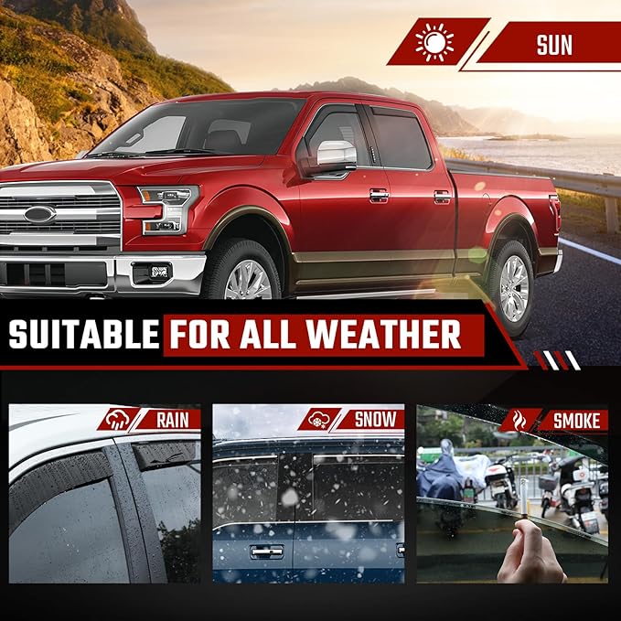 Rain Guards for Ford F150 Supercrew Cab 2015-2025, Extra Durable in-Channel Side Window Deflectors, 2020 2021 2022 2023 2024 2025 F150 Wind Deflectors Rain Guard Black - 4 PCS