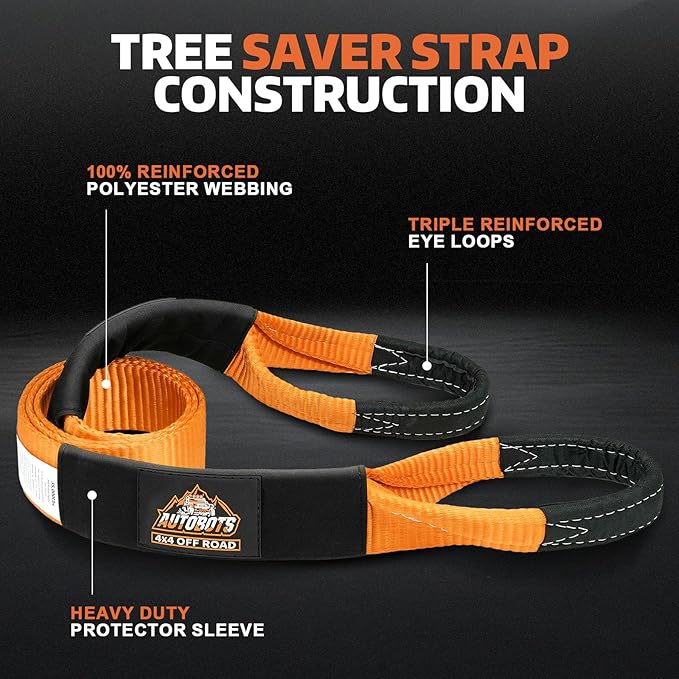 AUTOBOTS Tree Saver Strap 3" x 8' with S-Shaped Tow Hook，Heavy Duty Tow Strap 35300LBS Break Strength - Emergency Recovery Strap Winch Extension