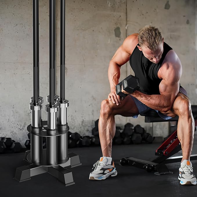 Vertical Barbell Holder : Rotatable Barbell Holder Floor Stand, Heavy Duty Barbell Rack Stand Fit 2-Inch Olympic Bars, Curl Bars, Triceps Bars Home Gym Organizer Barbell Storage