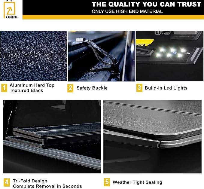 ONINE AWH Hard Tri-Fold Truck Bed Tonneau Cover Custom Fit 2019-2026 Chevy Silverado/GMC Sierra 1500 5.8ft Bed(69.9"), Aluminum Textured Black, Fleetside, All Weather