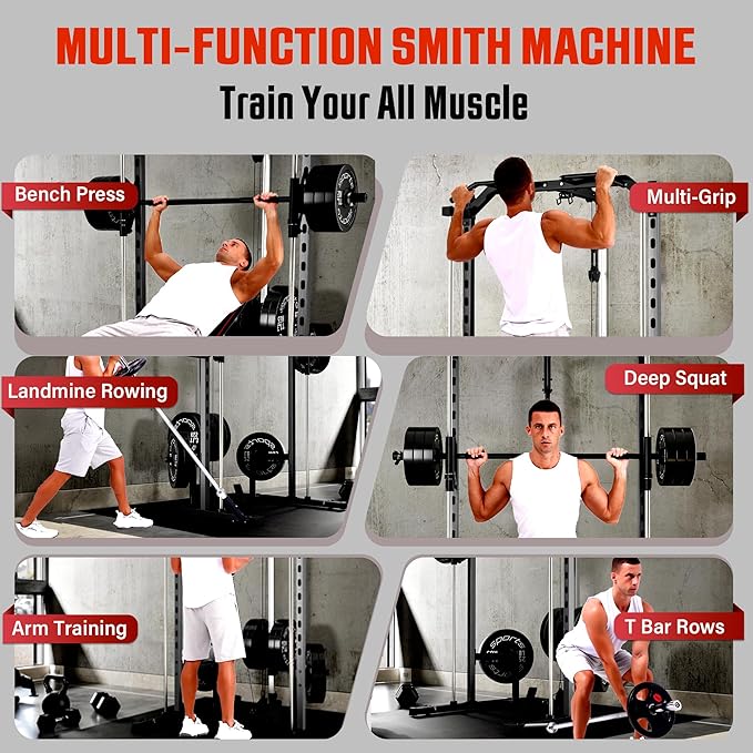 OPPSDECOR Power Cage, Multi-Function Power Rack with Adjustable Cable Pulley System, Squat Rack with Pull-up Bar, J-Hooks, More Training Attachment for Home Gym