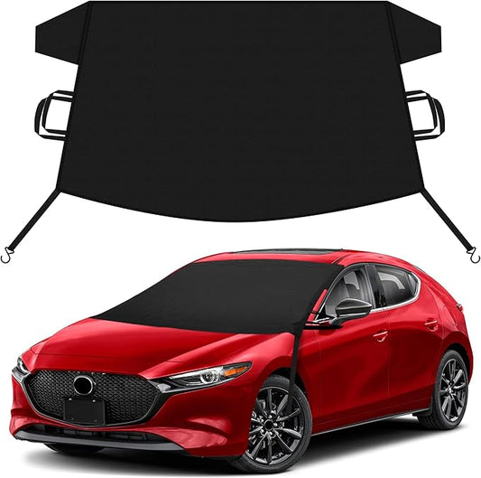 EcoNour Car Snow Cover Compatible for Mazda 3 | Windshield Cover for Ice and Snow with S-Hook Straps | Heavy-Duty 600D Oxford Winter Car Cover, Waterproof & Anti-Slip