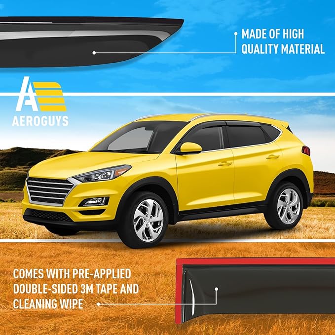 Extra Durable Window Deflectors Tape-On Window Visors Rain Guards Fit for Tucson 2016-2021, Sun Visors, Wind Vent for Shades, Exterior Car Accessories - 4pcs. AG0072