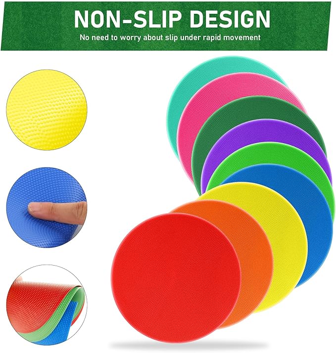 Poly Spots Spot Markers for Gym Floor 9 inch 18/27/36Pcs Flat Cones Non-Slip Rubber Floor Dots for Kids Sports Soccer Basketball Agility Training Dance Classroom