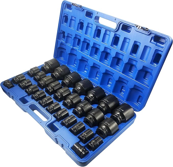 MacWork 29 Pieces 3/4" Drive Impact Socket Set, Standard, SAE 3/4" to 2-1/2", CR-V Alloy Steel, 6-Point Hex Radius Corner Design