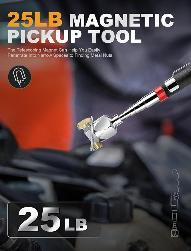 2 Pack Pickup Tool Set, 25 LB Telescoping Magnet Grabber Tool with Pocket Clip and 24 IN Flexible Claw Grabber Reacher Tool, Combo Grabbing Set with Anti-Rust Zinc Coating for Multipurpose Picking up