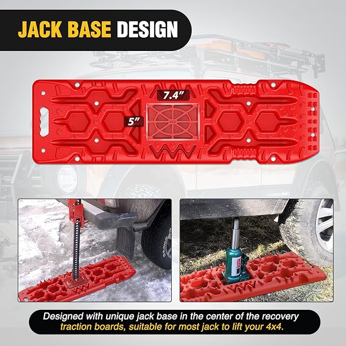 Nilight Recovery Off-road Traction Boards with Jack Lift Base Emergency Tire Ladder Mats For 4WD 4X4 Mud Sand Snow with 2PCS Mounting kit Carry Bag 2 leashes (Red)