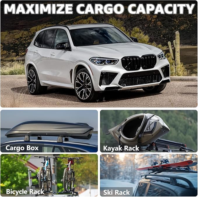 Roof Rack Cross Bars Compatible with BMW X5 G05 2018-2026, Adjustable Aluminum Heavy Duty 300 LBS Anti-Theft Lock Cargo Carrier Rooftop Crossbar Accessories for Bike, Basket, Snowboard, Luggage, Kayak