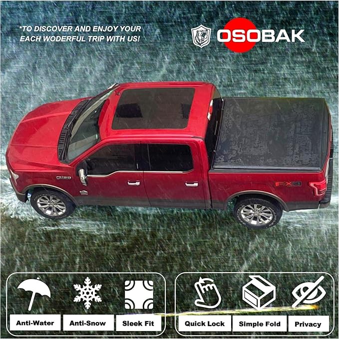 Soft Quad-Fold 6.5' Truck Bed Cover Compatible for 1997-2004 Dodge Dakota Standard Bed Vinyl Tonneau Cover | Fleetside
