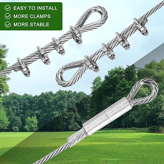 1/2" Stainless Steel Cable 50FT, 7x19 Strands Wire Rope Aircraft Cable, 23000 lbs Breaking Strength, Stainless Steel Wire with M12 Clips and Thimbles for Dock, Boat Lift Cable, Winch Cable