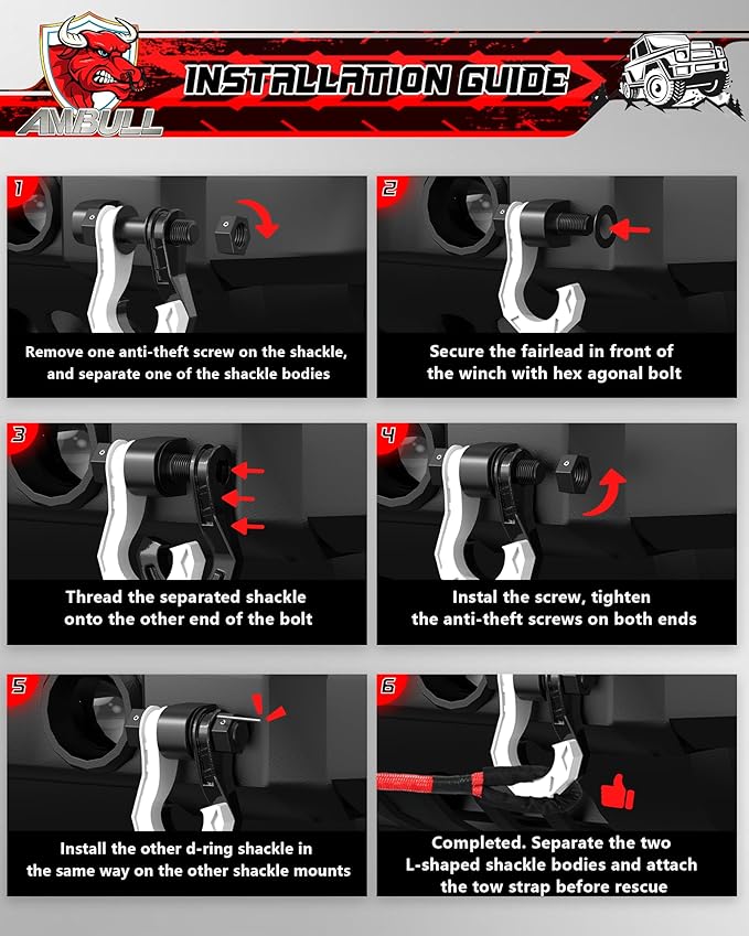 3/4" D Ring Separate Shackles, 52,910lbs Break Strength Easy Open Towing Winch Shackles, Heavy Duty Shackles with 7/8" Screw Pin for Tow Strap Winch Off Road Vehicle Recovery, Blackwhite