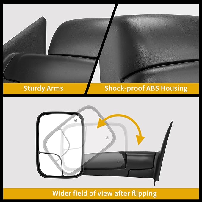 DWVO Towing Mirror fit 05-15 Tacoma with Power Heated Flip-up Towing Mirrors Manual-Folding Pair Left+Right Set