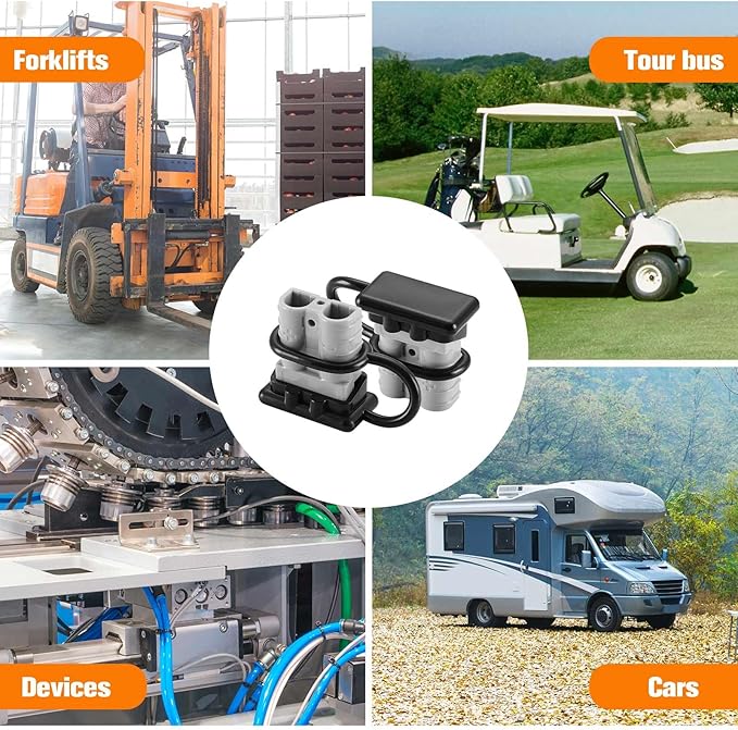 10 Pcs 6-8 Gauge 50 Amp Battery Quick Connect/Disconnect with Dustproof Cover, Jumper Cable Plug Connector Kit for Recovery Winch, Forklift, Towing Systems(Grey)