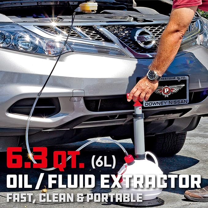 Powerbuilt Oil and Fluid Extractor 6.3 Quart (6 Liter), Manual Liquid Pump Extract and Transfer, Automotive, Engine, Transmission, Radiator, 647570