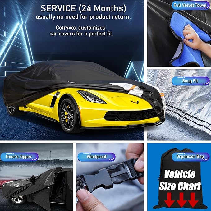 10-Layer Waterproof Sports Car Cover. See Vehicle Size-Chart for Accurate Fit. All Weather Full Outdoor Covers. Chevy Corvette, Porsche 911, Toyota Supra.Sun Snow Rain.Size C3(See Size Chart)
