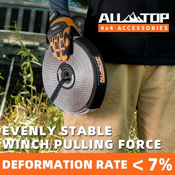 ALL-TOP Winch Extension Strap 2in x 65.6ft Min Break Strength 11000Lbs, Extend Reach of Winch Cable/Rope for Winch Rating Under 13500Lbs