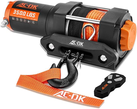 AC-DK 3500 lb ATV/UTV Winch Synthetic Rope Kits, 12V Winch with Wireless Remote for Off Road Trailer Boat RV Towing Winches, Winch with Mounting Plate and Wired Remote