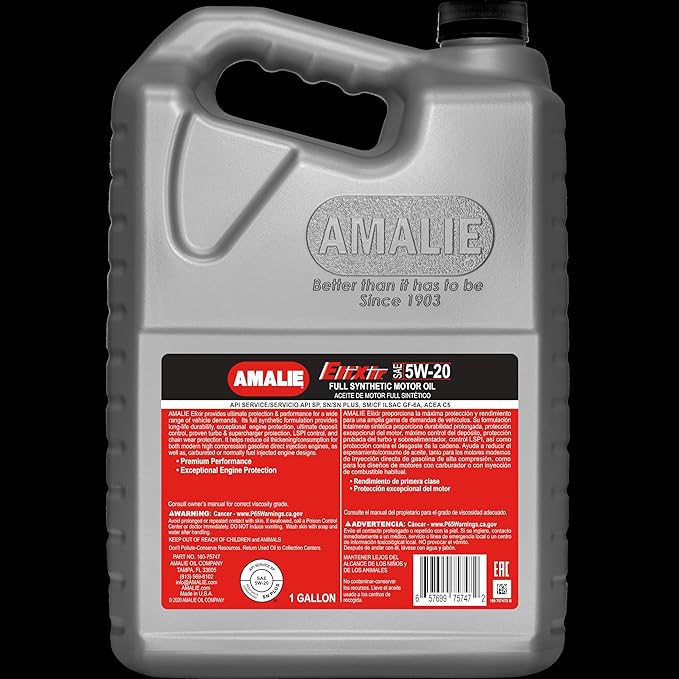 AMALIE Elixir Full Synthetic 5W-20 Motor Oil (160-75747-36) 1 Gallon Bottle, Pack of 4 | Made in USA