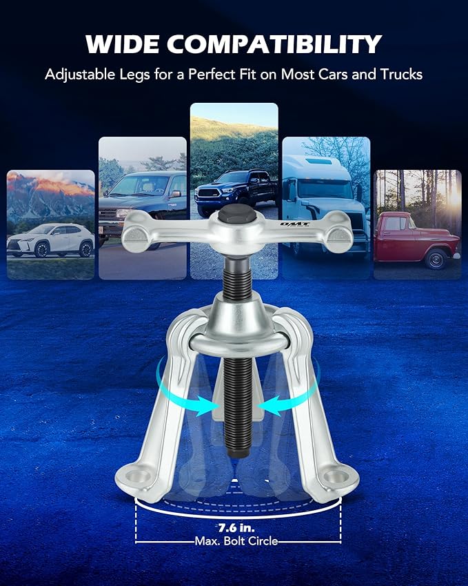 Orion Motor Tech Universal Hub Puller Tool, Master Brake Drum Puller with Adjustable Legs 7.6 in Maximum Bolt Circle, Heavy Duty Steel Wheel Hub Removal Tool for Most Car Truck Models