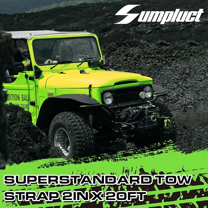 Recovery Tow Strap 2in X 20ft Heavy Duty 24,000 lbs Break Strength, Use for Emergency Towing Rope, Tree Saver, Winch Extension, Triple Reinforced Loops, Protective Sleeves,Car Accessories Green