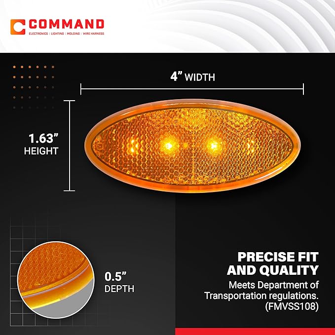 Command Electronics OEM 12V LED RV & Trailer Oval Clearance Light with Built-in Reflex – Made in USA – Surface Mount – Amber – 2-Pack