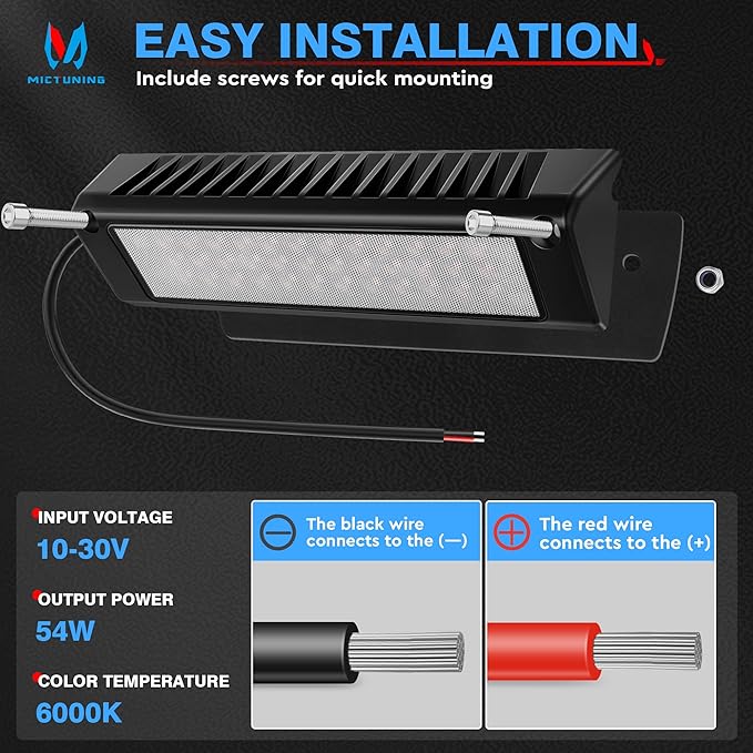 MICTUNING RV Porch Light, 9 Inch 54W LED Exterior Utility Awning Light 6000K, Aluminum Housing IP67 Waterproof Replacement Lighting for Trucks, Trailers Bus Marine Boats Campers