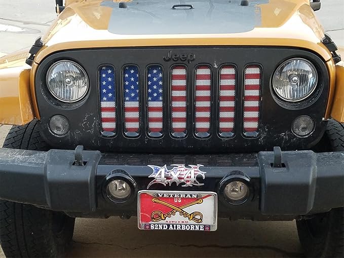 Hooke Road JK Front Grill Mesh Grille Insert Bug Screen US American Flag for 2007-2018 Jeep Wrangler JK & Unlimited