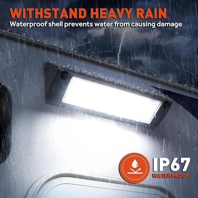 LED RV Exterior Porch Utility Light Waterproof 10-30V DC Low Current 9" Lighting Fixture 54W 2000LM Aluminum Base led Scene Lighting for RV, Trailer, Camper(6000K Nature White)