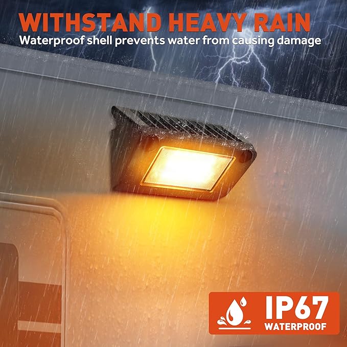 Aluminum RV LED Exterior Porch Light IP67 Waterproof - Dual Color Switchable White & Yellow 10-30V DC Low Current 5" Lighting Fixture 45W 2000LM for RV, Trailer, Camper-2 Pack