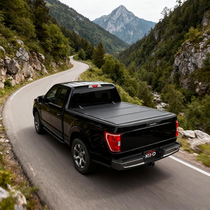 Kikito Truck Bed Tonneau Cover Compatible with 2015-2025 Ford F150 with 6.5ft Bed (79") Flip-Up Style FRP Hard Folding Truck Bed Cover No-Drill 100% Bed Access