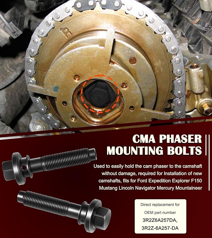 Timing Belt Tools Set for Ford 4.6L, 5.4L & 6.8L 3V Engines, Cam Phaser Holder & Mounting Bolt Tool, Timing Chain Locking Tool, Valve Spring Compressor Tool, Crankshaft Positioning & Pulley Bolt Tool