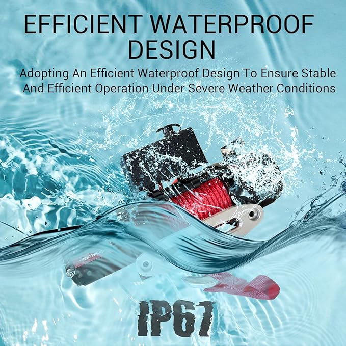 10000lbs Electric Vehicle Winch, Waterproof IP67 85ft Red Synthetic Rope Truck Winch with Wireless Handheld Remote, 12V Power Winch Winch for Towing UTV Off Road Vehicle