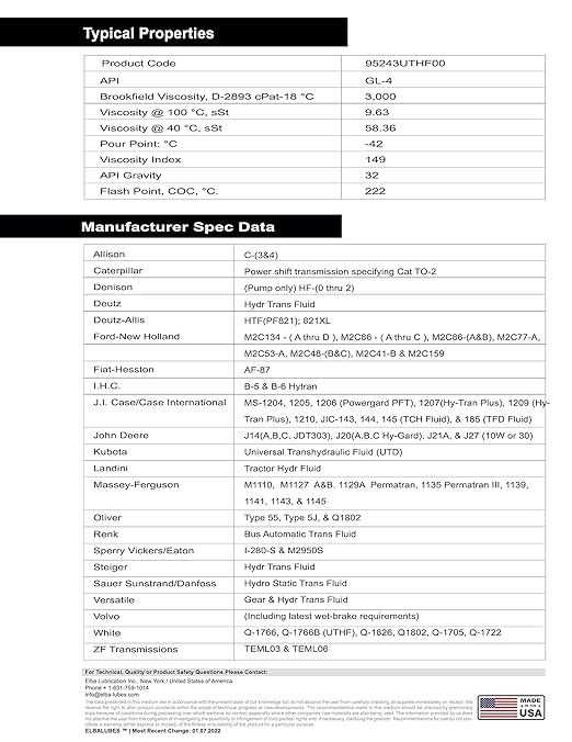 Elba Heavy Duty Tractor Hydraulic Fluid | Hydraulic Oil & Transmission Fluid | J20C Equivalent | (5 Gallon Pail)