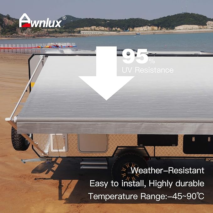 AWNLUX RV Awning Fabric Replacement Waterproof Vinyl Shade Screen for Awnings Camping Universal Fit Fabric Sun Shade UV Sun Blocker Canopy RV Awning Shade Shelter Gray Fade-19'(Fabric 18'2")