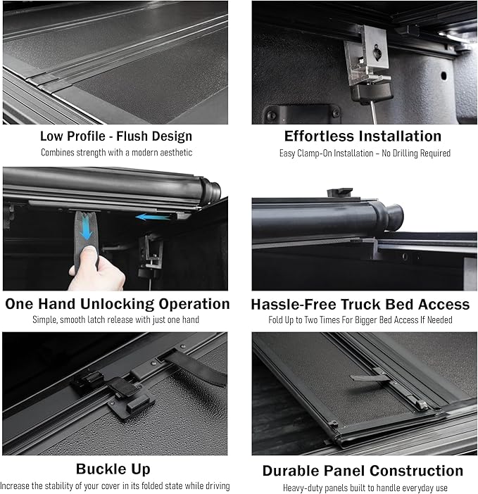 Low Profile Hard Folding Truck Bed Tonneau Cover Fits 2019-2026 Chevy/GMC Silverado/Sierra 5'8" Bed (69.6")