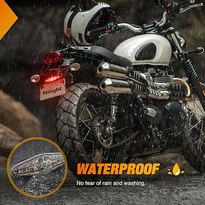 Nilight Motorcycle Tail Lights LED Brake Running Light with License Plate Bracket Dirt Bike Rear Lighting Compatible with Honda Yamaha Kawasaki Suzuki Chopper Turing Cruiser, Red