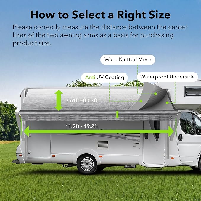 HBN RV Awning Fabric Replacement, 13'2" Fabric Length for 14' Awning, Heavy-Duty Vinyl, Weather Resistant, Universal Outdoor Canopy for RV, Trailer, and Motorhome Awnings - Gray Fade