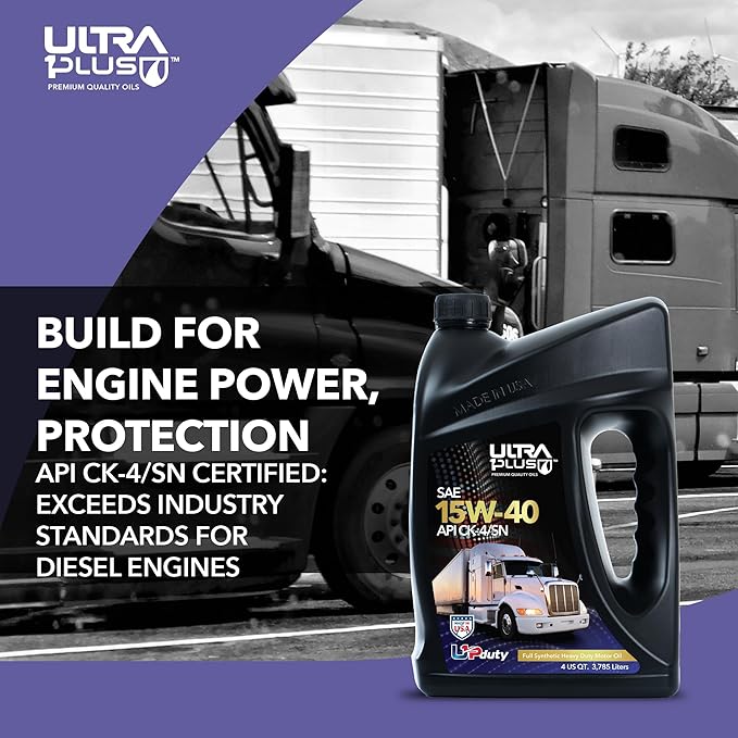 ULTRA 1PLUS SAE 15W-40 Full Synthetic Heavy-Duty Diesel Engine Oil - 15W 40 Motor Oil API CK-4/SN (2 Gallons)