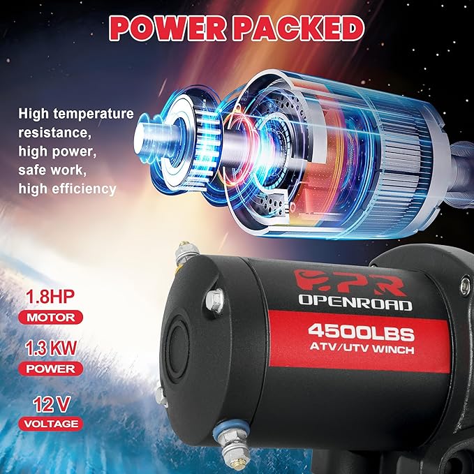 OPENROAD 4500 lb ATV/UTV Winch,12V Towing Off-Road Electric UTV Winch with 1/4"×50' Synthetic Rope,Wireless Remote and Rubber Stopper (4500lb with Synthetic Rope)