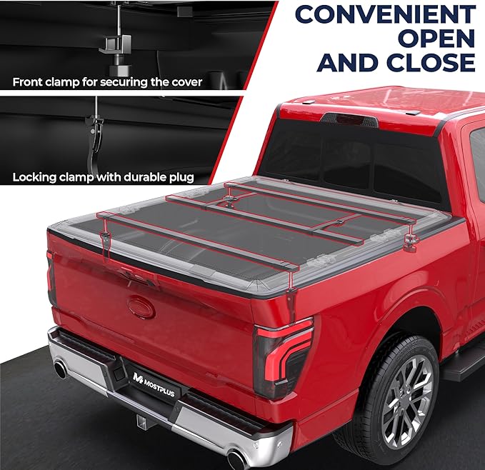 MOSTPLUS Tri-Fold Soft Folding Truck Tonneau Cover Compatible with 2004 2005 2006 2007 2008 Ford F150 F-150 (Excl. 2004 Heritage) Styleside 3 Fold On Top (5.5 FT)