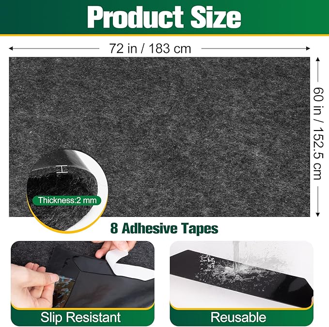 ToLanbbt Garage Floor Mat 72" x 60" - Oil Spill Mat for Under Car Driveway Oil Drip Pad with 8P Tapes, Waterproof Backing, Leak Absorbent, Reusable, Washable, Protect Garage Floor (1P, Dark Gray)