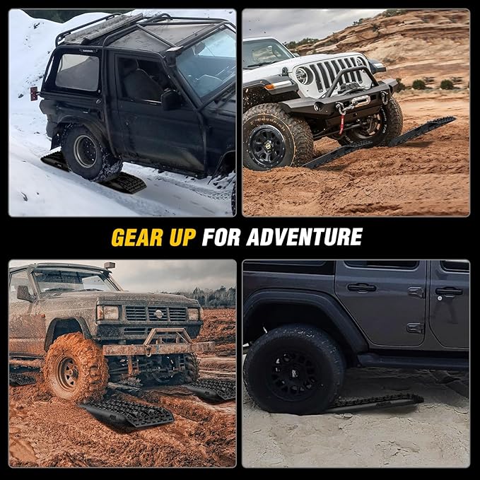 Nilight Recovery Off-road Traction Boards Emergency Tire Ladder Mats For 4WD 4X4 Mud Sand Snow with 2PCS Mounting kit Zipper Bag 2 leashes (Black)