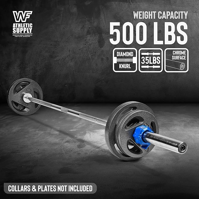 WF Athletic Supply 7 ft 2-inch Olympic Weighted Solid Steel Bar Barbell, for Weightlifting/Bench Press/Deadlift and Power Lifting Strength Training, with Rotating Sleeve, Home Gym