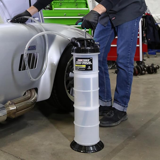 OEMTOOLS 24938 Pneumatic/Manual Fluid Extractor, 2.5 Gallon (9.5L) Oil Extractor Pump, for Coolant, Transmission, and Power Steering Fluid, 2 Dipstick Adapters, 5ft Hose