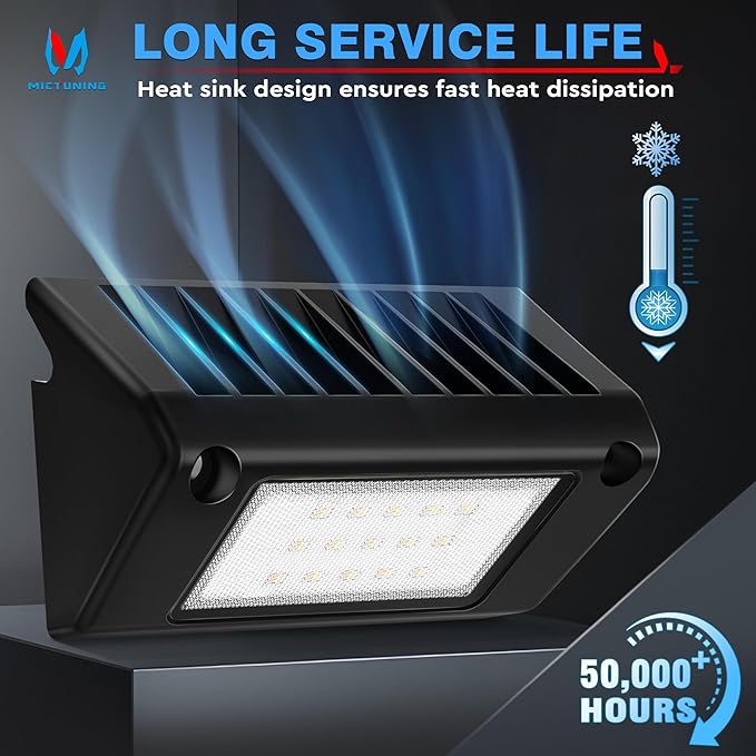 MICTUNING RV Porch Lights, 5 Inch 45W Amber/White LED Exterior Utility Awning Light 6000K Aluminum Housing IP67 Waterproof Replacement Lighting for Trucks Trailers Bus Marine Boats, 2 Pcs