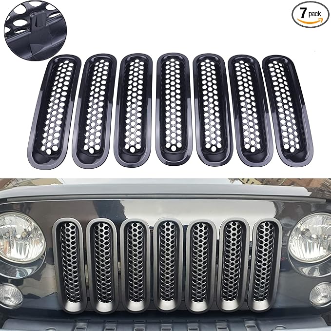 Front Grill Mesh Inserts Clip-in Grille Guard Glossy Black Fits For Jeep 2007-2015 Wrangler JK JKU Sport Freedom Unlimited Sahara