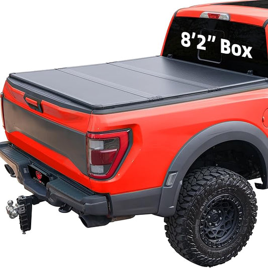 Hard Top Tri Fold tonneau Cover Compatible with 1999-2025 F250 F350 SuperDuty 8.2ft Bed (98"), Alloy Steel and Fiberglass Made