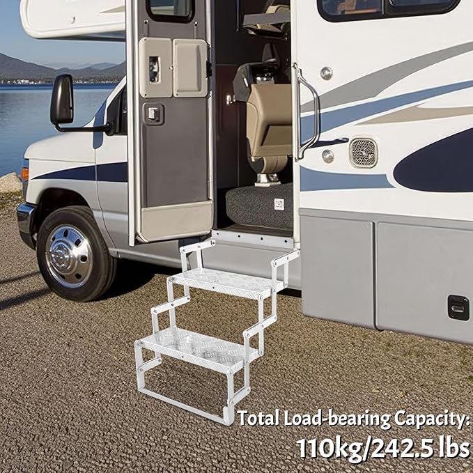 RV Steps, Foldable RV Stairs, Aluminum Alloy 17" Wide Camper Steps, Scissor Stairs Ladder for Mobile Home, RVs, Camper, Shop, Trailers, Truck, Warehouse (2 Steps)