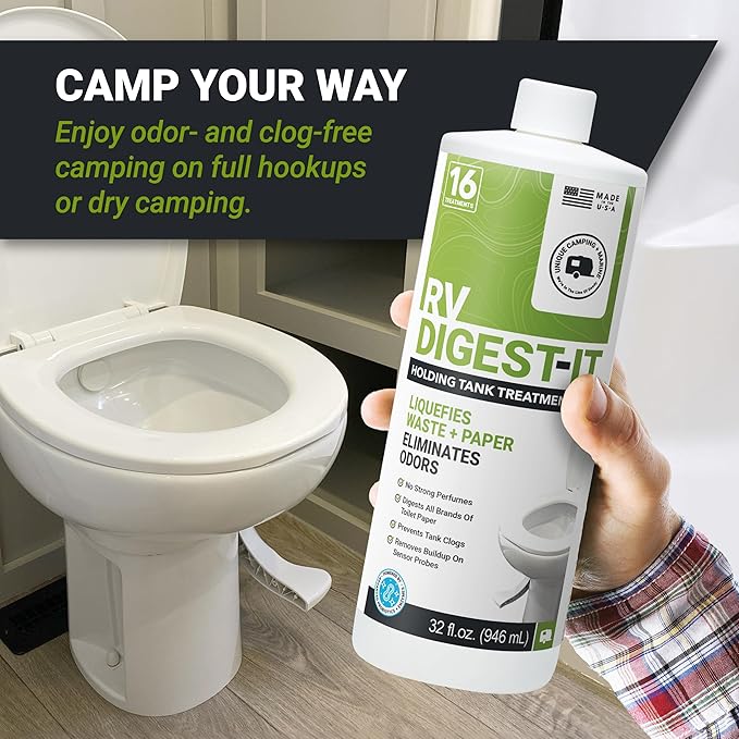 Unique RV Digest-It RV Toilet Treatment - Eliminates Odors at the Source and Liquifies Waste - 16 Uses Per Bottle 32 oz (3-Pack)